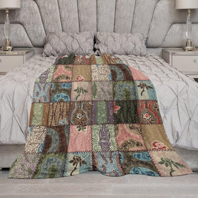 Boho Patchwork Throw Blanket,Vintage Colorful Bohemian Floral Stitching Patch Pattern Soft Cozy Warm Flannel Blankets for Sofa Couch Bed Gifts for Lover Women Adults 60x80 Inch