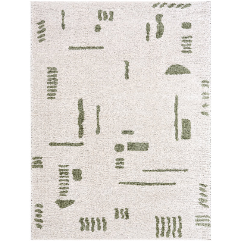 Machine Washable Shaggy Boho Grass Green Area Rug, Rectangle 160 x 213cm