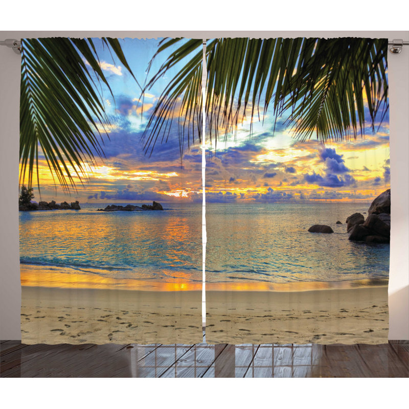 Tropical Semi-Sheer Rod Pocket Curtain Panels, 54" W x 63" L
