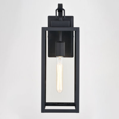 Applique murale d'extérieur 1 lumière noire mate H 17,75 po Clinton en acier durable, abat-jour en verre transparent, compatible avec les DEL, à utiliser pour la porte d'entrée de patio ou de garage