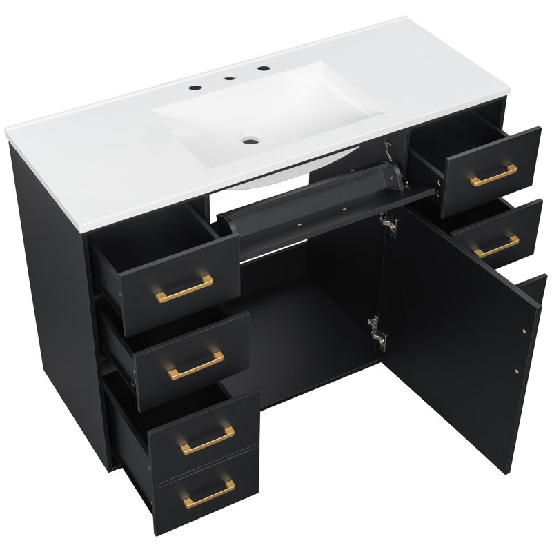 Armoire autoportante en MDF 48 tiroirs 48 po avec évier et 1 porte 48 po, Noir