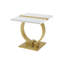 Table d'appoint contemporaine dorée et blanche avec piètement à tréteaux en forme de O et plateau carré