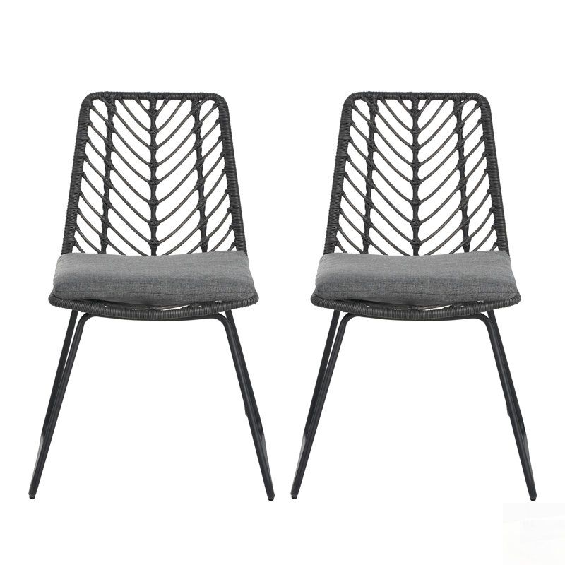 Chaises d'extérieur transitionnelles en rotin avec coussins résistants à l'eau, ensemble de 2