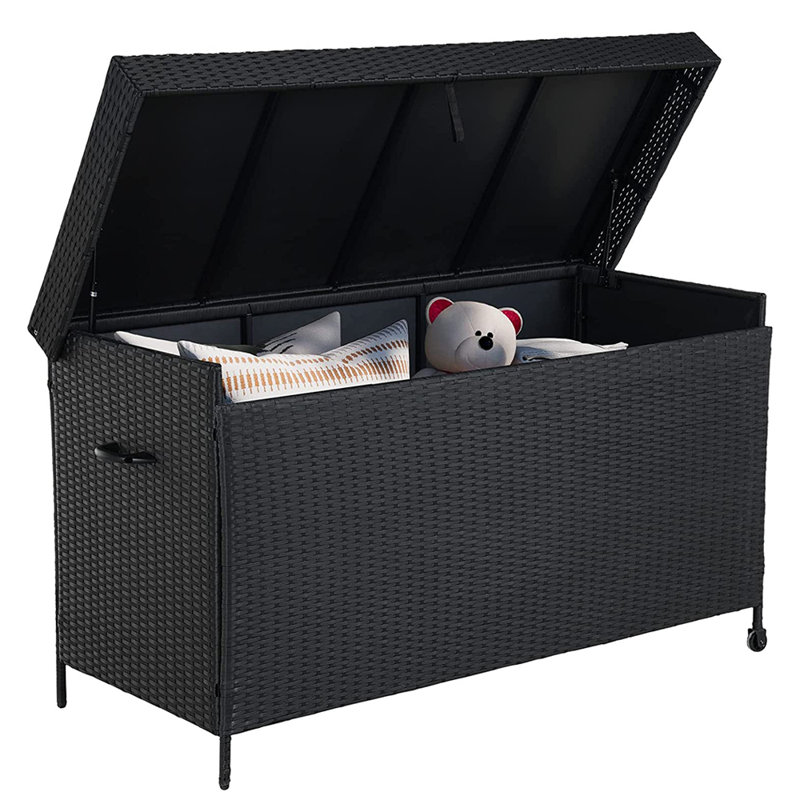 Ebern Designs Maritssa 60.5'' W 170 Gallons Water Resistant Deck Box with Wheels, Black