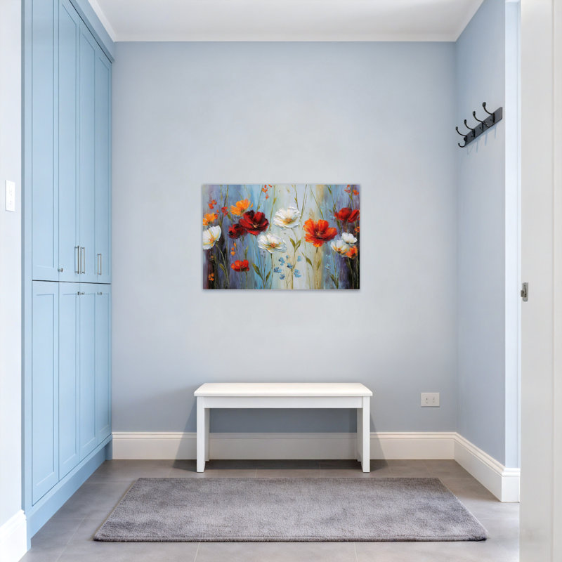 Plantes et fleurs, fleurs colorées sur fond doux, art sur toile, H 16 po x l 24 po