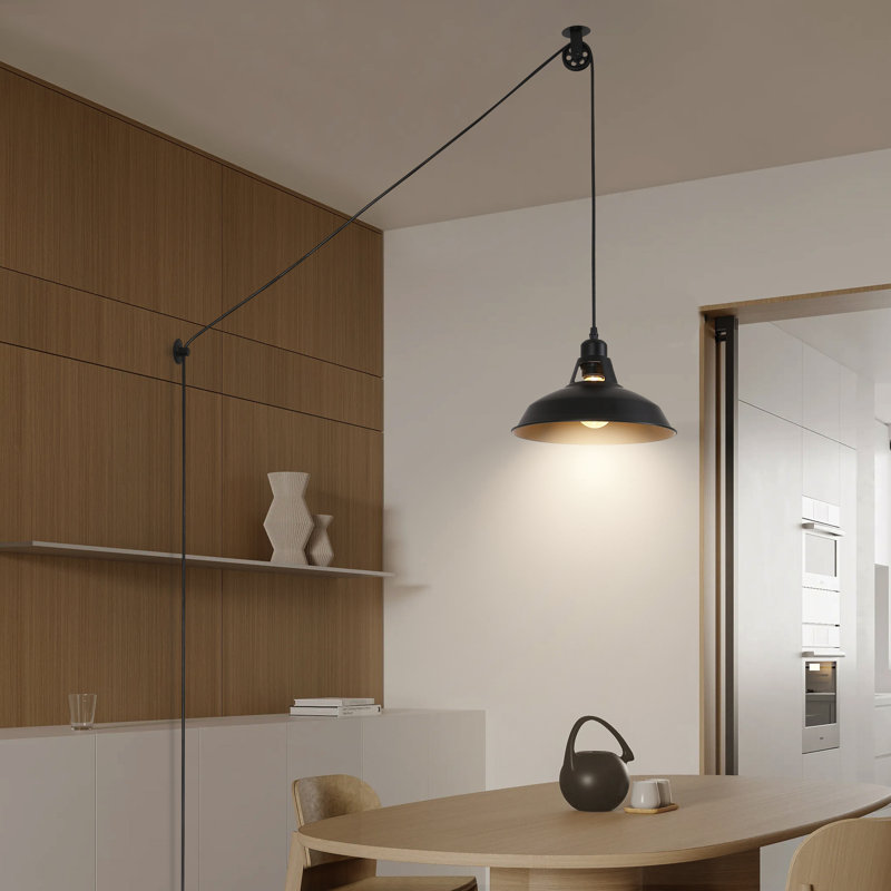 Industrial Pendant Light Lift Pipe Pulley Ceiling Fixture, Adjustable Height Plug In Hanging Lamp With Switch, Black