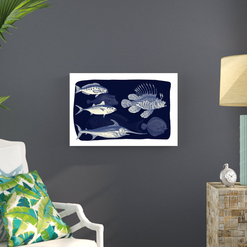 " Fish On Dark Blue ", 20" H x 30" W