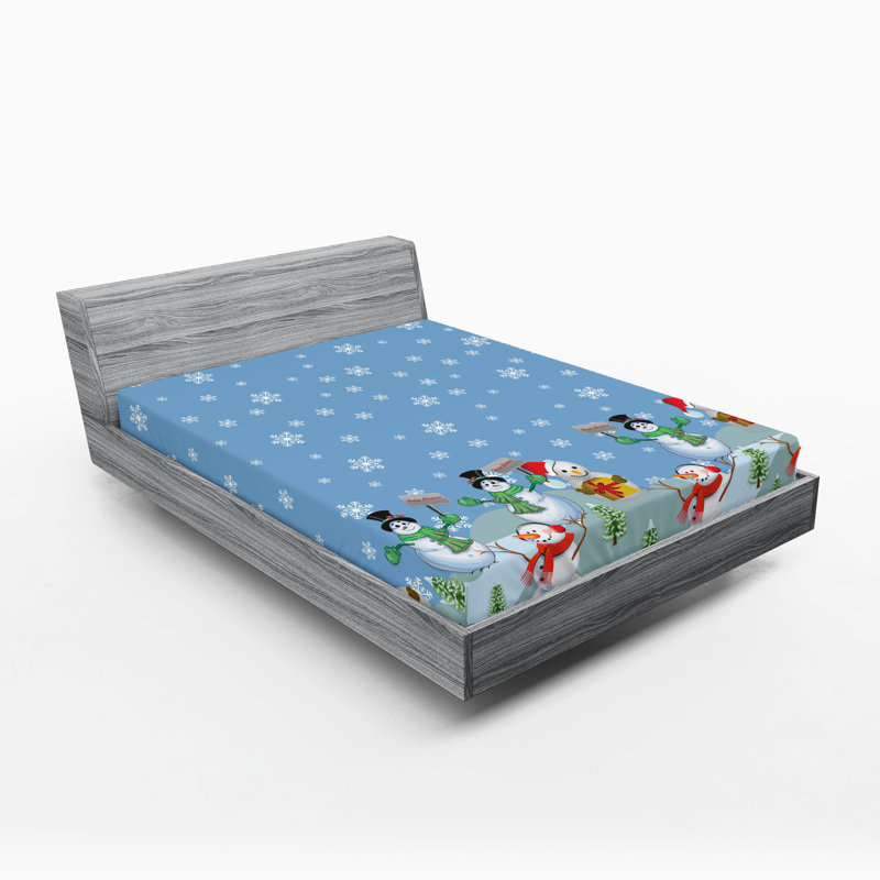Ambesonne Christmas Fitted Sheet 2-Pack Winter Season Element Multicolor, King Fitted Sheet