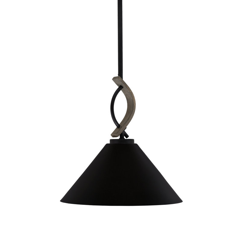Mini-luminaire suspendu avec tige de métal Hallmann 14 po, H 13,5 po x l 14 po x P 14 po, Cône noir mat