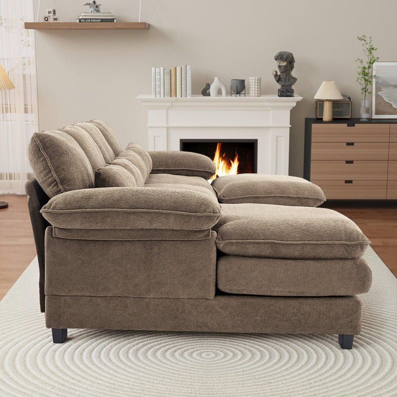  Canapé modulaire surdimensionné en U de 113 po de large avec accoudoirs larges, Polyester brun