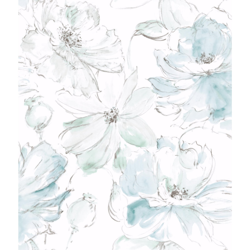 Floral Peel & Stick Wallpaper Roll, Mineral Green