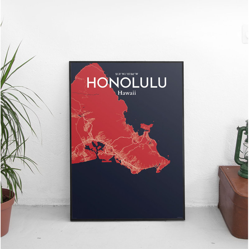 Honolulu City Map - No Frame Print, 43.2cm H x 27.9cm W x 0.13cm D