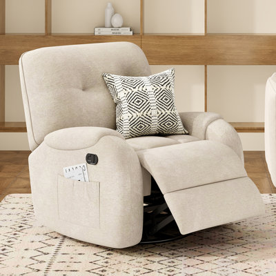 Modern Chenille Swivel Rocking Beige Recliner
