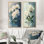 Pivoines aqua et ombres géométriques I - collection d'art mural floral 2 panneaux
