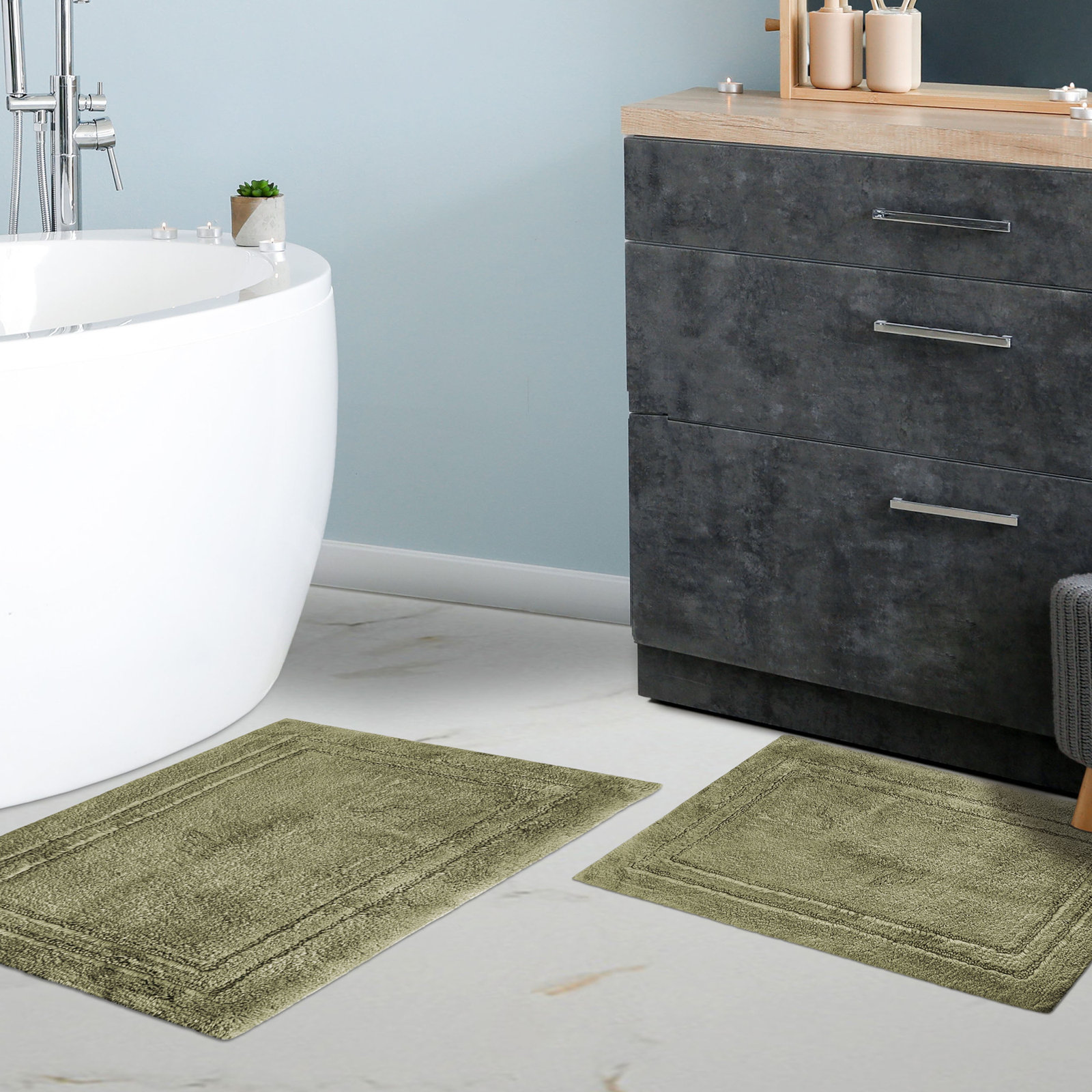 Cotton Bath Rug, Solid Forest Green