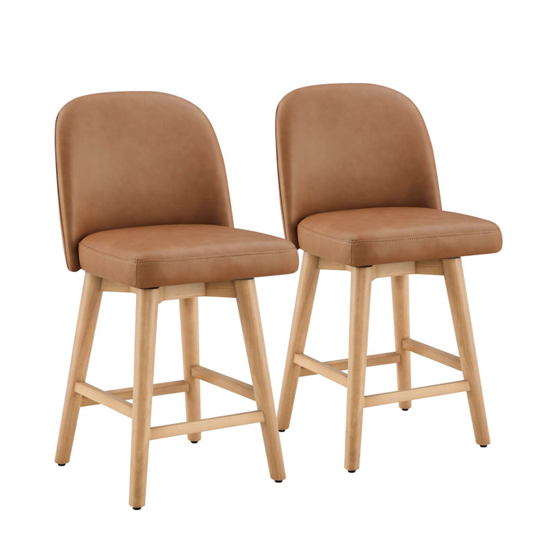 Tabouret de bar et de comptoir Becki Owens for Joss & Main (ensemble de 2), Noyer cendré Aline / cuir véritable
