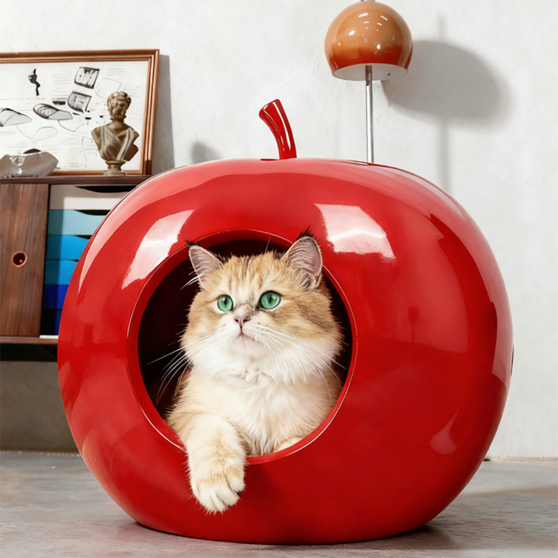 Niche pour chat/petit chiot, canapé-lit en forme de grotte, couleur pomme rouge, taille moyenne