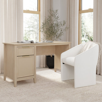 Fluted Office Desk With Storage And Mid Back Barrel Office Chair, Home Office Furniture