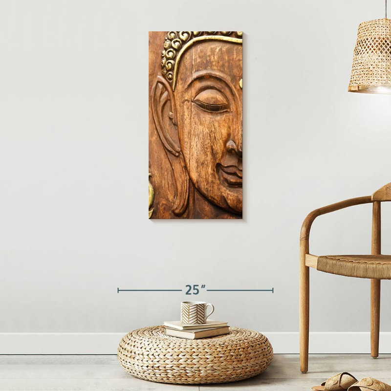 Wood Carved Buddha Canvas Print, 15" H x 30" W x 1.25" D