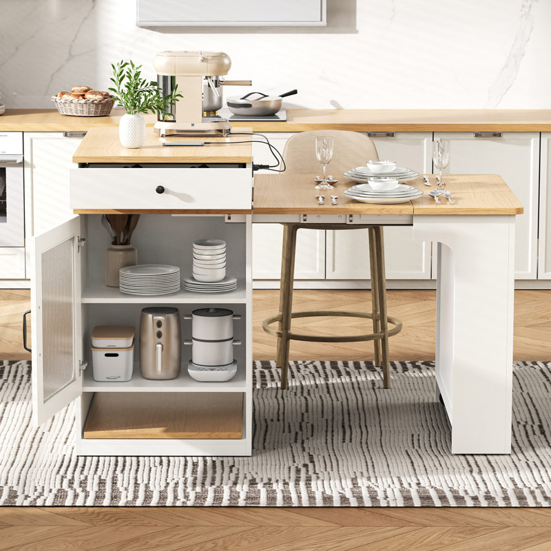 59.5" Kitchen Island With Extendable Dining Table