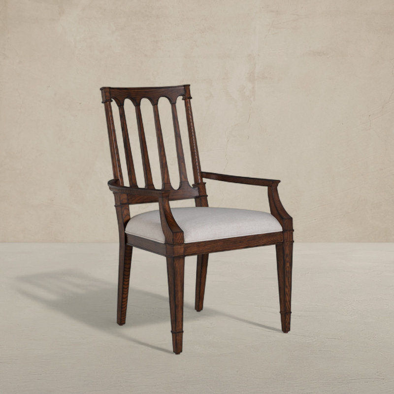 Mathis Wood Sculpted Back Dining Arm Chair, Rustic Antique Oak
