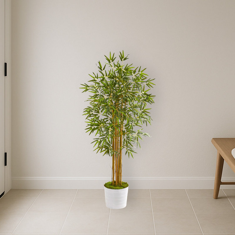 Bamboo Artificial Tree in White Tin Planter