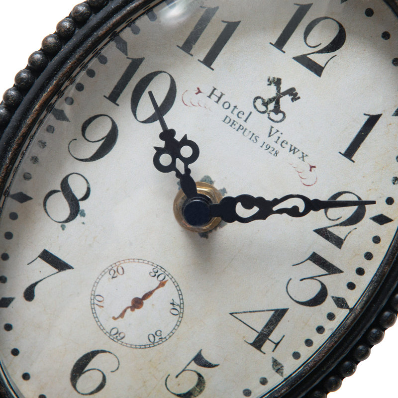 Horloge de table analogique à quartz, Rustique / Noir
