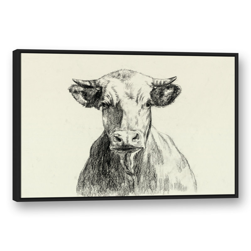 « campagne cow sketch », reproduction sur toile tendue, H 32 po x l 48 po, Cadre noir