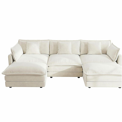 Canapé modulaire en U avec repose-pieds réversible, canapé d'angle convertible 5 places avec 2 repose-pieds, canapé moderne minimaliste et canapé pour le salon, blanc