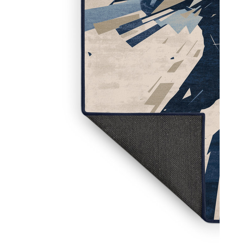 Soft Plush Mondale Breakdancer Eclectic Abstract Area Rug in Beige – Navy Binding, 4x6