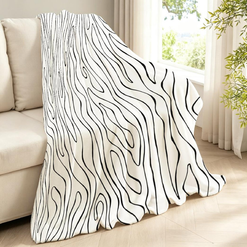 Jeté en molleton noir ultra doux en flanelle à motif zébré, Jeté 40 po x 50 po