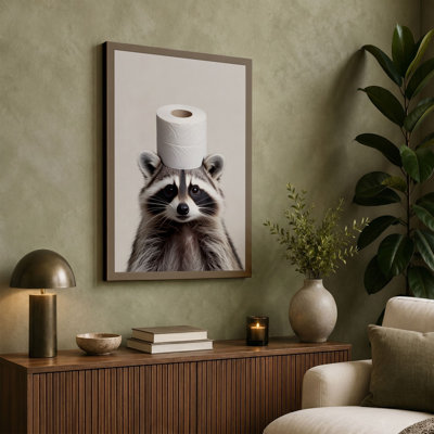 Raccoon with Toilet Paper Modern - Wrapped Canvas
