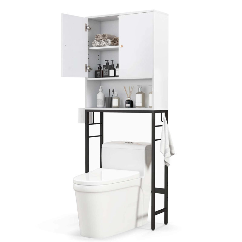 Over The Toilet Storage Cabinet Free Standing Toilet Rack With Adjustable Shelf, White