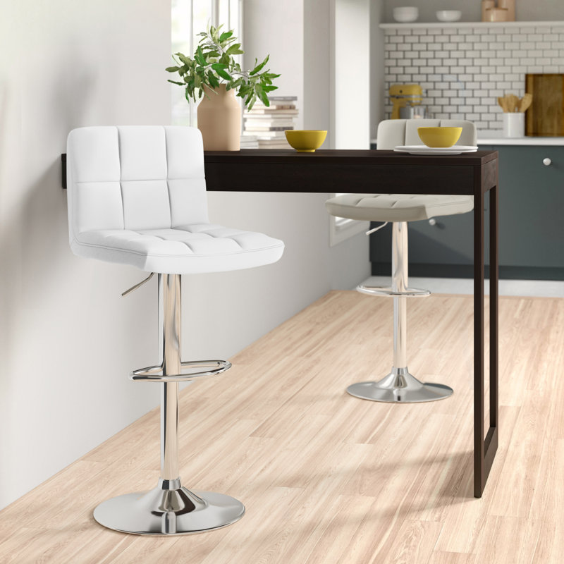 Shayna Swivel Upholstered Adjustable Height Counter Stool with Metal Frame, Silver, White