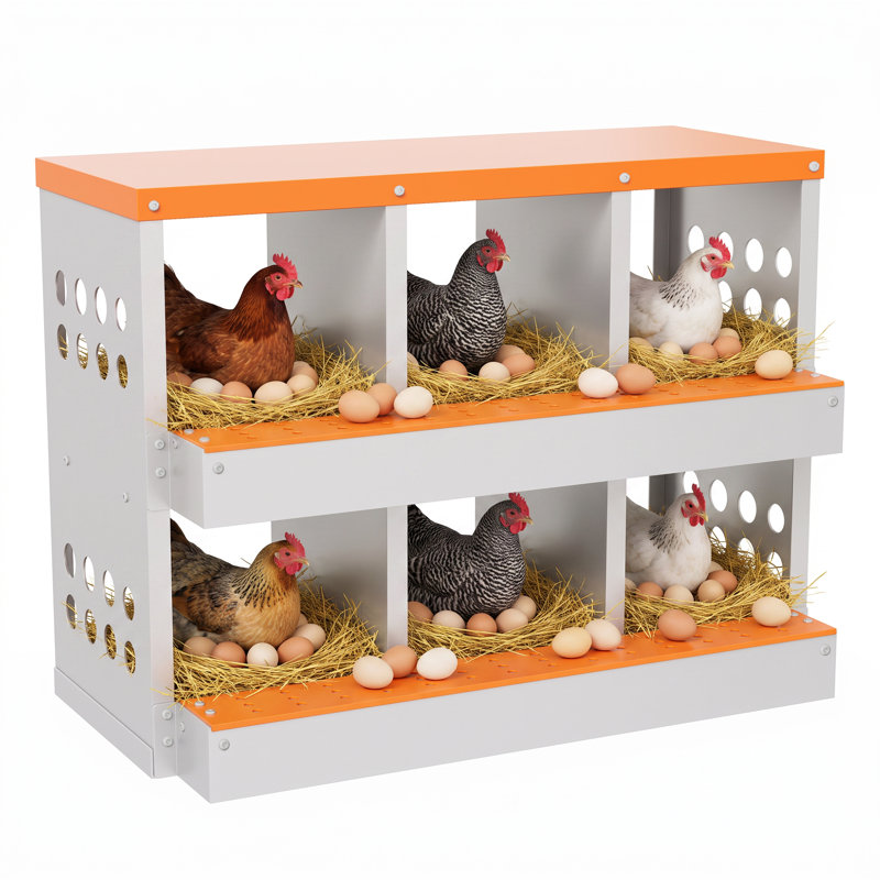 Boîte de nidification en acier galvanisé, 6 compartiments, orange, 32,7 x 17 x 24,4 po, 6