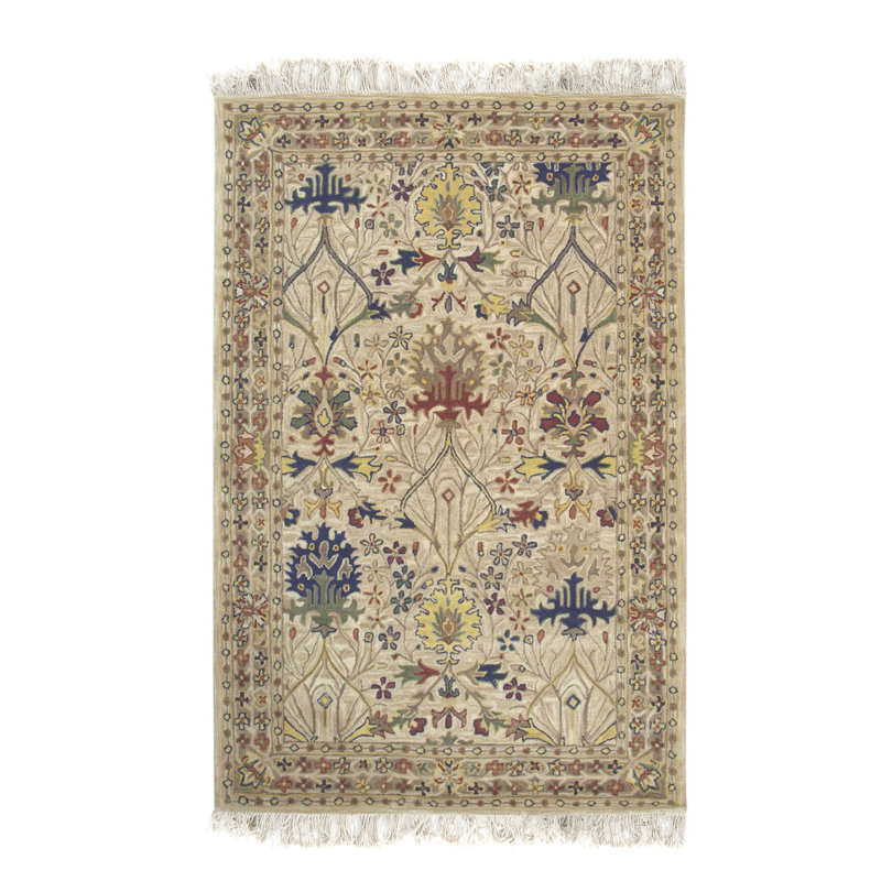 Ivory and Multicolor Hand-Tufted Wool 4' x 6' Area Rug