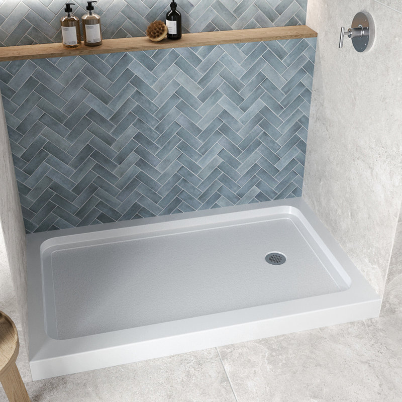 Base de douche 60 po x 36 po en alcôve en acrylique blanc brillant avec bonde droite, bonde incluse, Blanc lustré