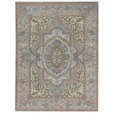 Wool Oriental Area Rug in Beige/Olive Green