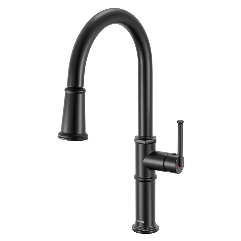 Ruvati Idris Single Handle Pull Down Kitchen Faucet Transitional Modern with Sprayer in Matte Black, Stainless Steel