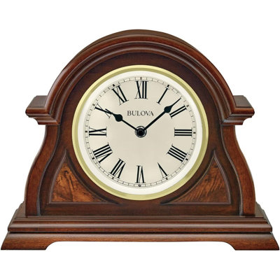 Analog Wood Quartz Alarm Tabletop Clock in Brown -  Bulova, B1851