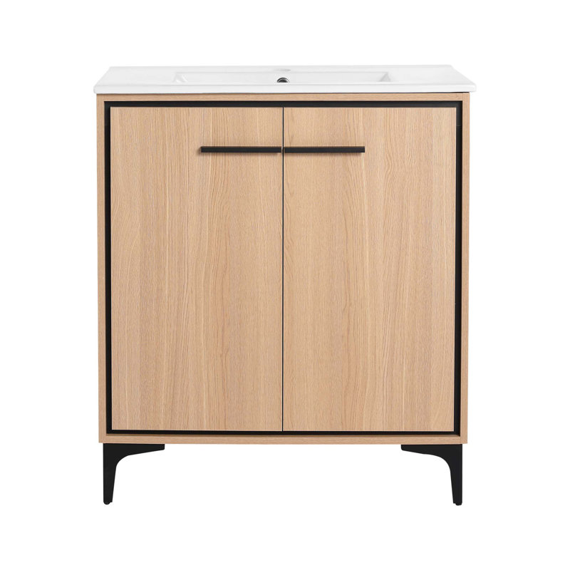 Base de meuble-lavabo avec lavabo, armoire de rangement avec portes, bois d'ingénierie