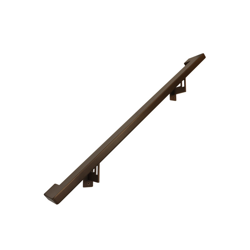 Modern Aluminum Handrail Grab Bar Kit, Adjustable Steel Brackets, Returns to Wall, Powder Coat, 2' W, Bronze