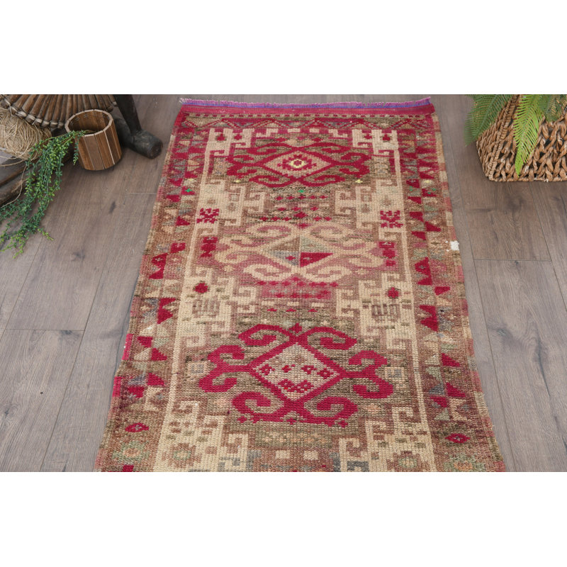 Vintage Wool Patchwork Runner, 31.5x134.3 Inch Red Rug