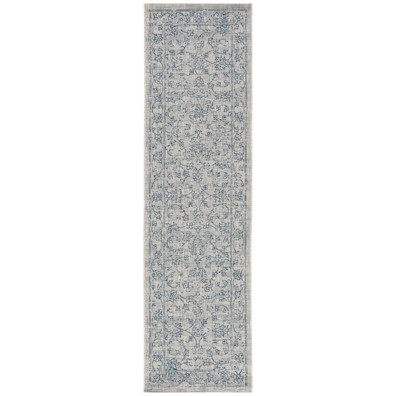 Tapis oriental d'intérieur / extérieur Bismark Performance, Grey/Navy, Runner 2'3" x 12'
