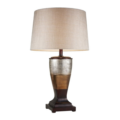 Naomi 30" Multicolor Polyresin Table Lamp with Silvery Linen Drum Shade and Egyptian Design