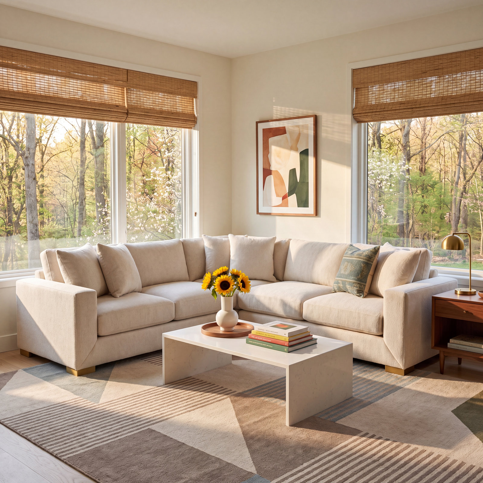 Nicolette Upholstered L-Sectional, Cream Chenille, Aged Gray