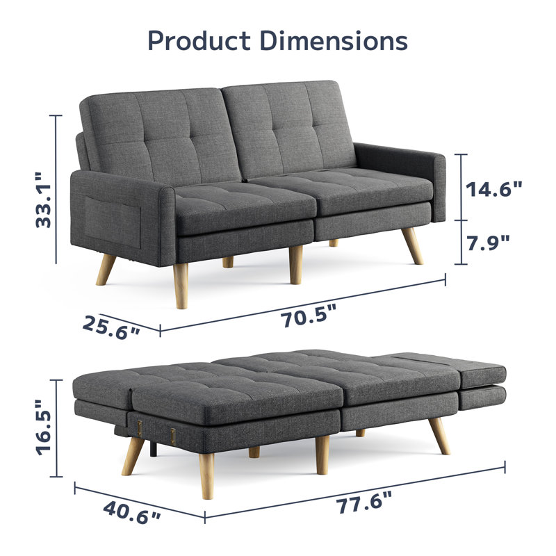 Kimiya Wood 70.5'' Upholstered Sofa, Dark Gray