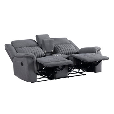 Lenny Manual Reclining Loveseat, Cup Holders, Gray Microfiber, 75 Inch