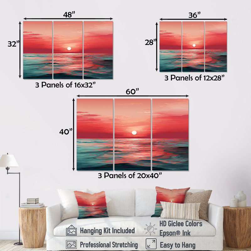 «Red and Blue Crimson Horizon Harmony - Abstract Impressionism», art mural sur toile, Toile tendue
