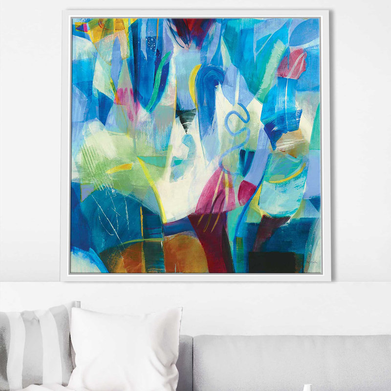 «Blue Passage», peinture sur toile à cadre flottant, H 21,5 po x l 21,5 po x P 2 po, Cadre flottant blanc
